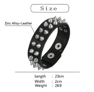 Black Leather Studded Spike Bracelet Punk Goth Rock Biker Wristband 2 Rows New